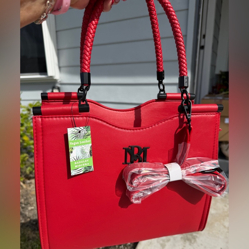 BADGLEY MISCHKA Red Tote with Braided Handles - Picture 7 of 13